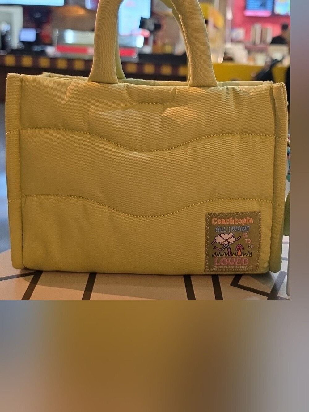 Coachtopia Lime Green Quilted Tote with Top Handles